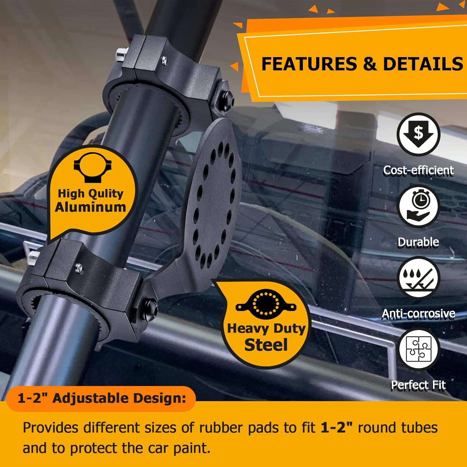 WeiSen UTV Gas/Water Can Mount Tank Holder for 1"-2" Round Tube Compatible with RZR Maverick Talon KRX1000 Pioneer Etc