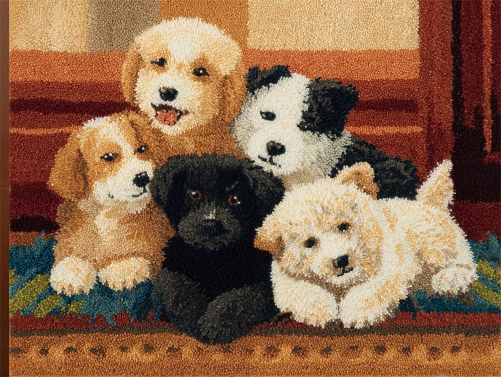 FWRTYCB Latch Hook Rug Kits,Dogs On The Grass Pattern 20X15Inch