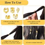 80 Pcs Bijoux pour cheveux pour tresses,Cuissures de cheveux d'or Accessoires de dreadlock,Bagues de cheveux réglables Décorations de tresse pour femmes (80Pcs-Gold, Style1)