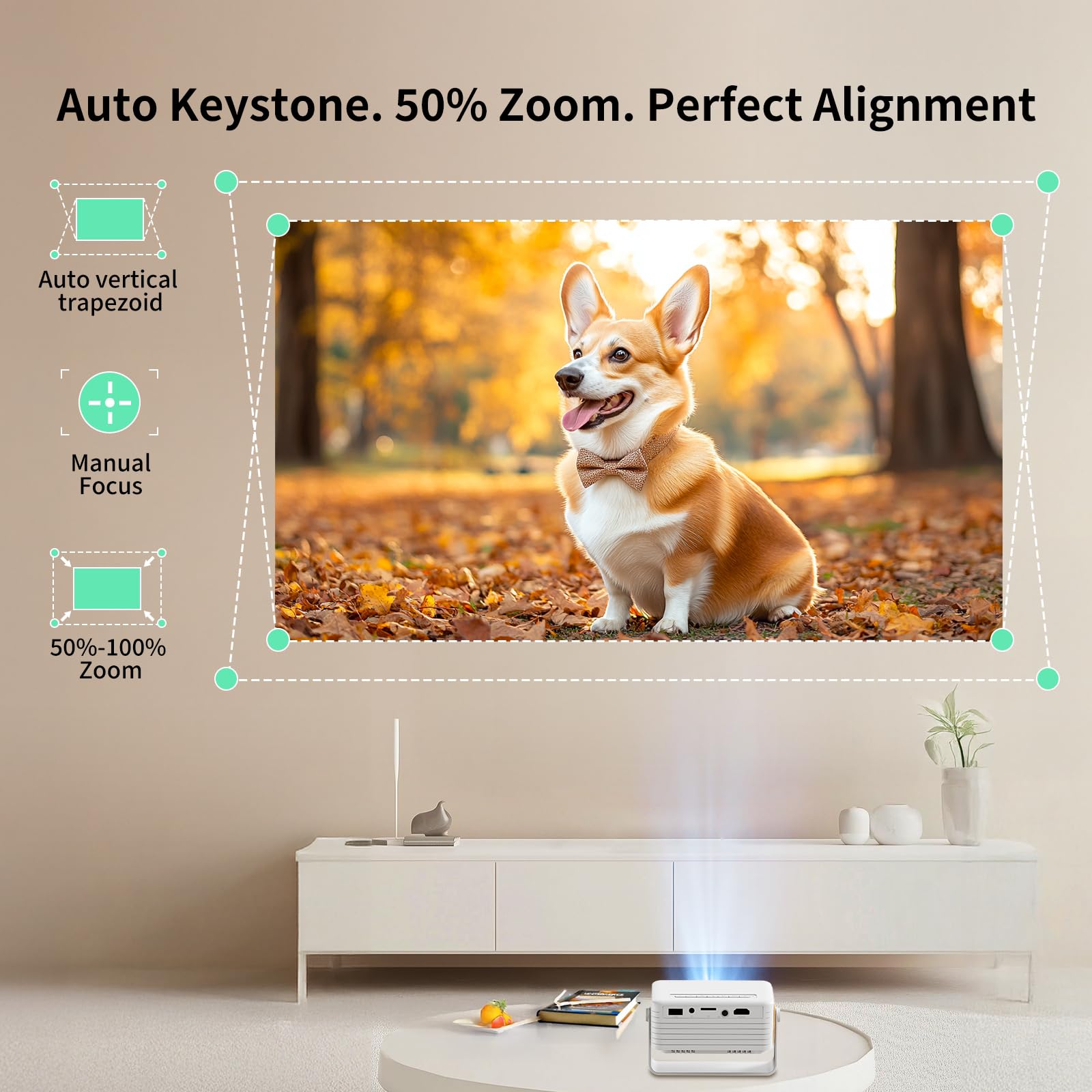 Mini Proiettore Basso Rumore (<30 dB), 2025 Upgraded Yoton Y3 Proiettore Portatile Supporto Full HD 1080P, Auto Keystone, Zoom 50%, Rotabile 360°, per Phone/TV Stick/HDMI/USB/TF