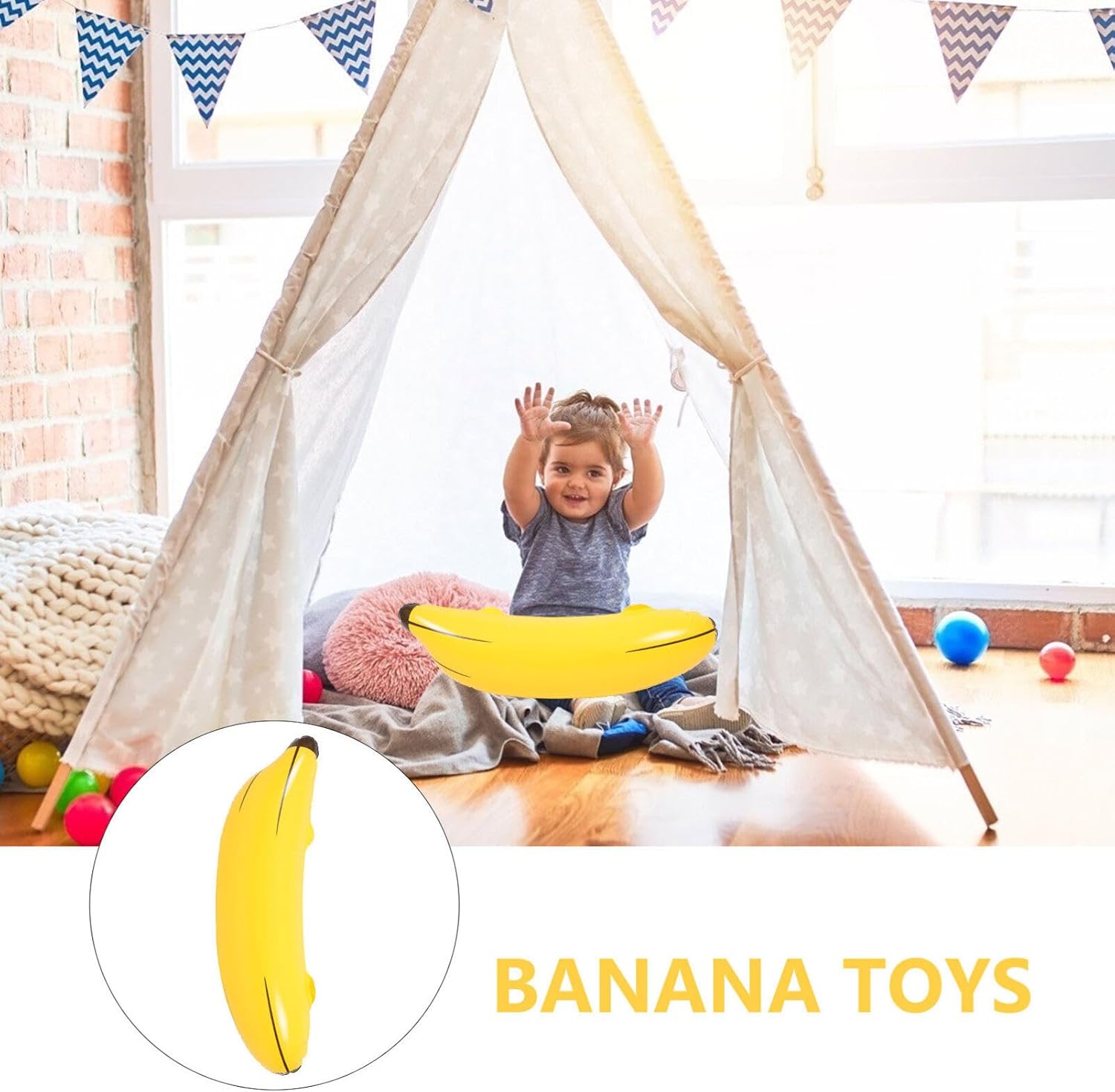 VICASKY 3 Pack Inflatable Banana for Bachelorette Party Games - 26 Inch Jumbo Blow Up Banana Balloon for Swimming Pool Party Decorations and Toss Game - Yellow PVC Fruit Photo Props