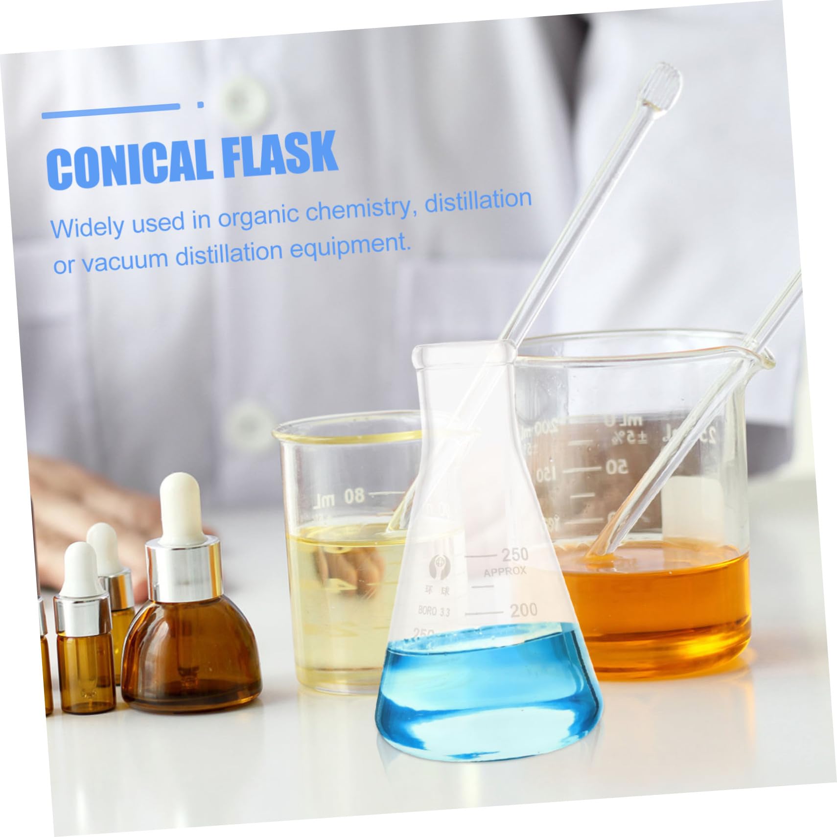ibasenice Glass Erlenmeyer Flask- 4 Szt. Laboratoryjne Kolba Wrzące/Płaski Dół Borokrzewnikowy Szklany Sprzęt Kolby Laboratoryjnej/Dla Studentów Laboratoryjnych Zasobów Edukacyjnych (250