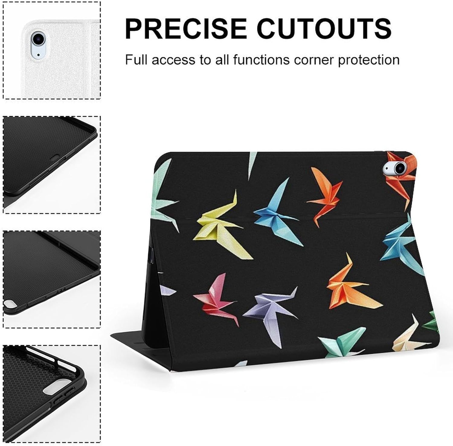 Colorful Paper Crane Printed Case Trifold Stand Protective Cover Compatible with ipad Air5/air4 (10.9in) /ipad Pro 2018(11in)