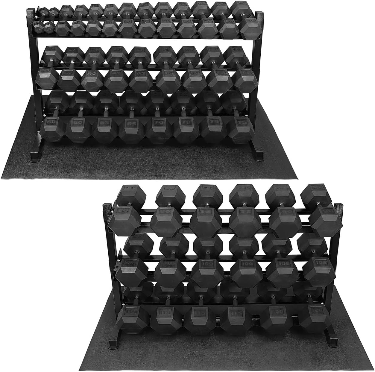 WF Athletic Supply Rubber Encased Hex Dumbbells with Rubber Grip Contoured Handle for Muscle Toning, Strength Building & Full Body Workout