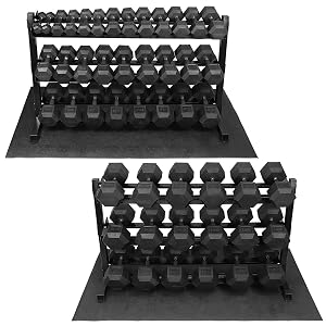 WF Athletic Supply Rubber Encased Hex Dumbbells with Rubber Grip Contoured Handle for Muscle Toning Strength Building Full