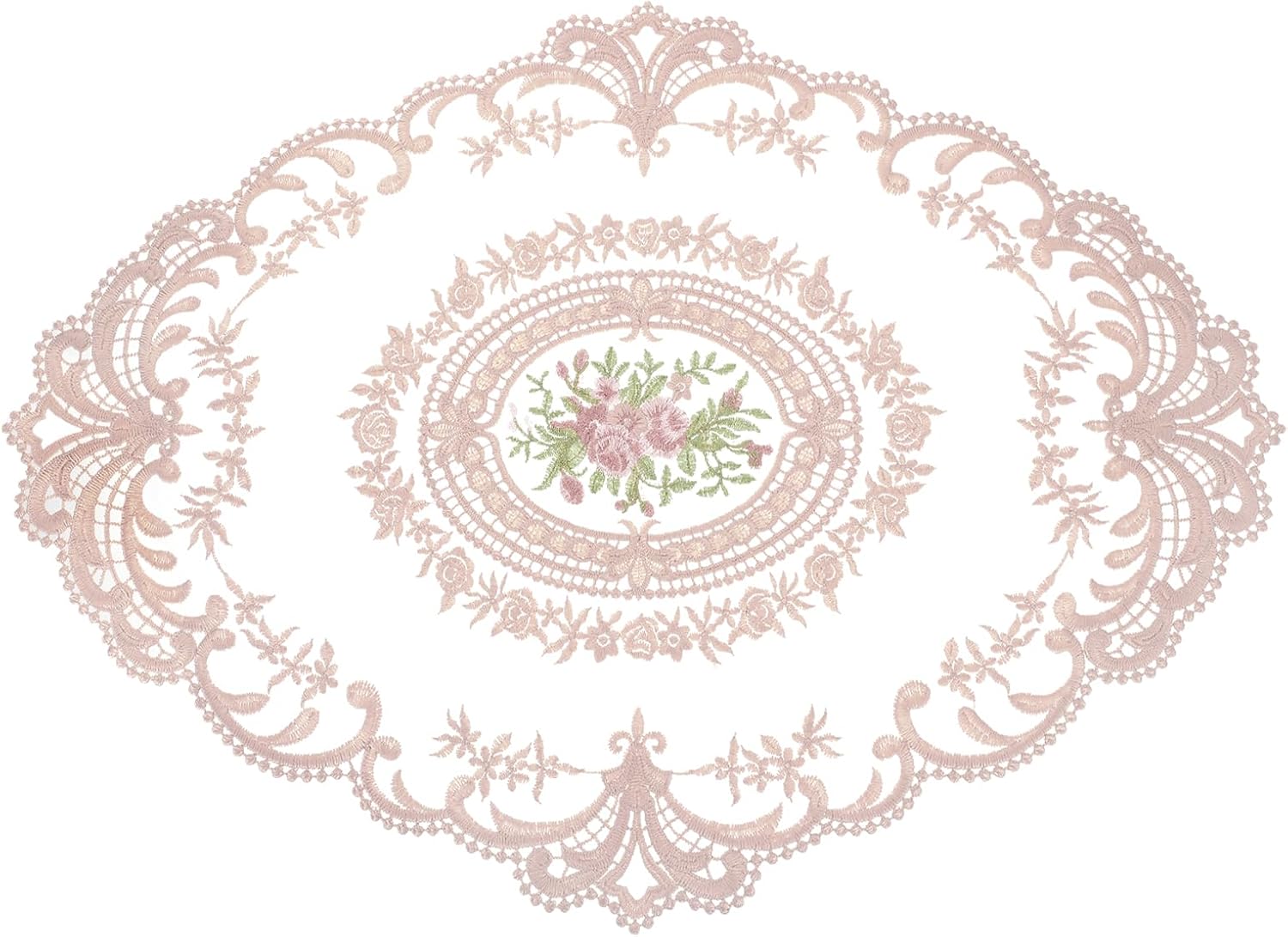uxcell Retro Lace Placemat 16x22in Oval Embroidered Table Mats Dusty Rose - French Crochet Doily Coasters for Home Weddings