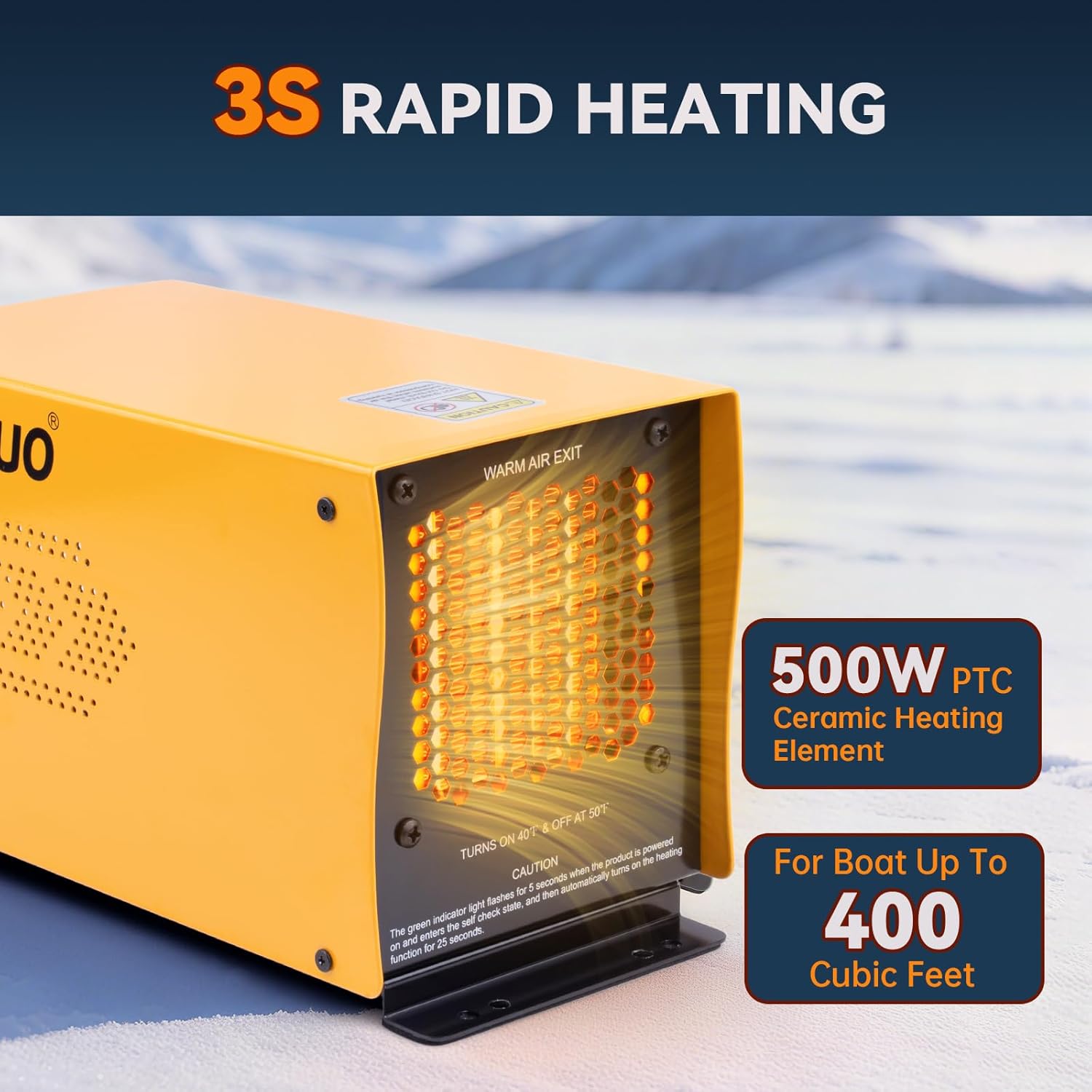 Boat Engine Compartment Heater, Haoguo 500W Self-Regulating PTC Bilge Heater (40°F ON/50°F OFF) with Waterproof Fan, Prevents Pump & Engine Damage, Ideal for Winter Storage, Yellow