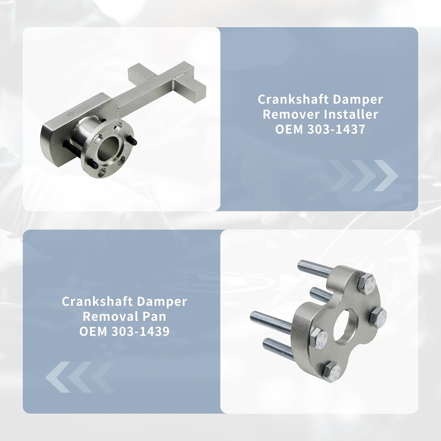 Crankshaft Pulley Puller Tool, Crankshaft Damper Remover Puller with Jaguar Land Rover 3.0lt (V6), 5.0lt (V8), OEM: 303-1437 303-1438 303-1439 303-1440 303-1441