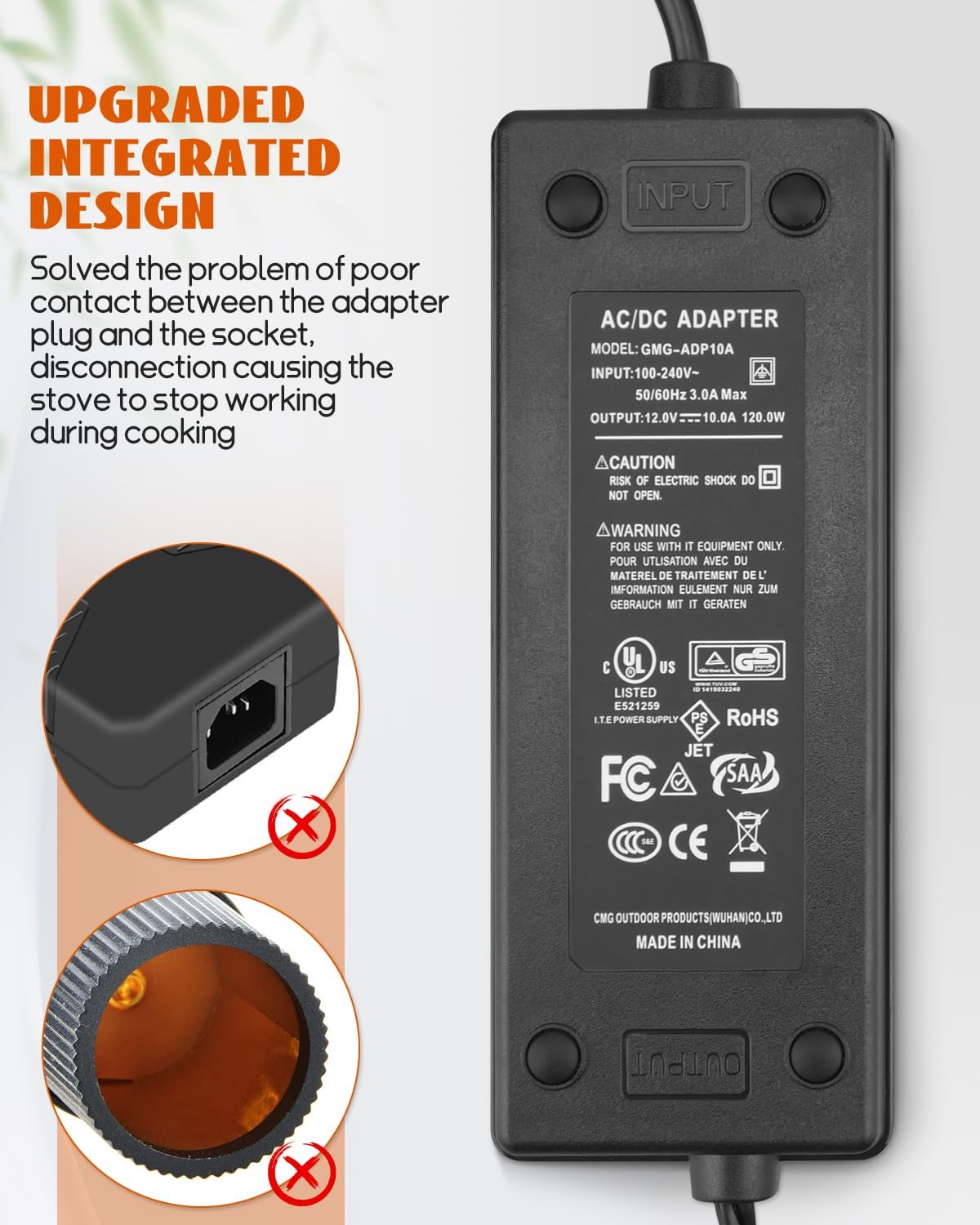 12V Power Supply Converter Adapter Plug Fit for GMG Green Mountain Grill/GMG Peak/Trek Pellet Grill P-1001 P-1012 P-1235 Power Cord Replacement Part