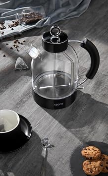 ASCOT Electric Kettle, Glass Electric Tea Kettle, Gift for Man/Women/Family, 1.5L Borosilicate Glass Tea Heater & Hot Water Boiler, Auto Shut-Off Boil-Dry Protection (Black)