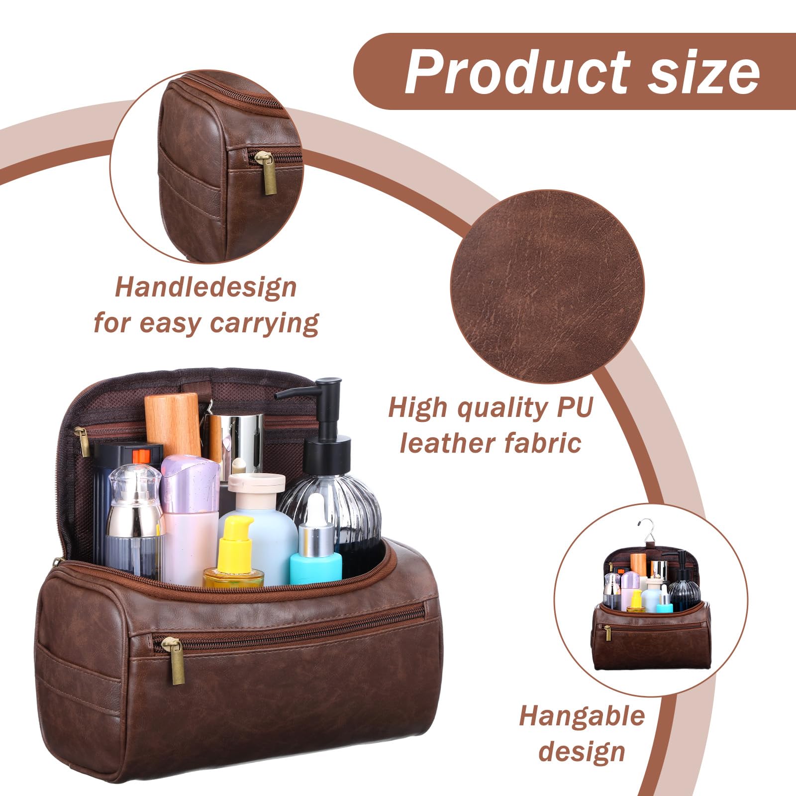 4 trousse da toilette in pelle per uomini e testimoni dello sposo, set regalo con gancio, grande, impermeabile, kit da barba da viaggio, borsa cosmetica vintage per papà, fidanzato