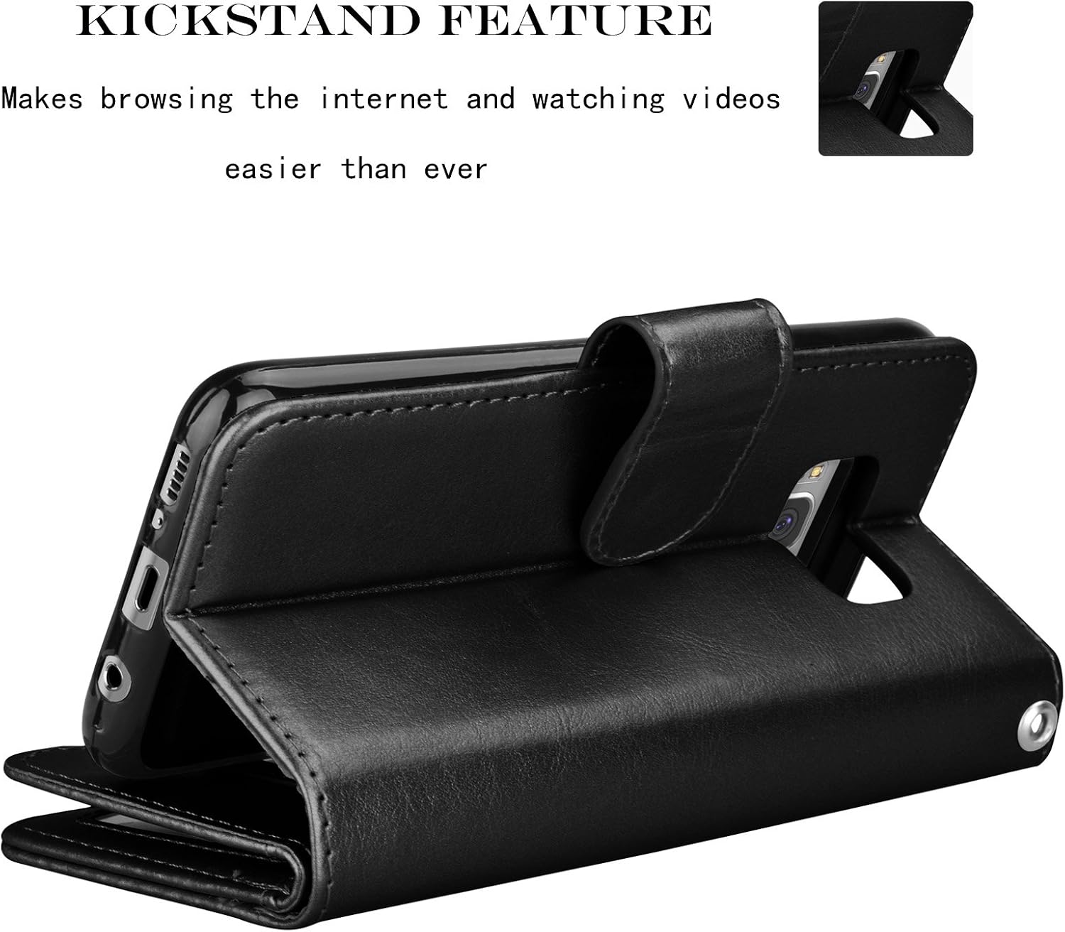 NJJEX for Galaxy S8+ Case, for Galaxy S8 Plus Wallet Case, PU Leather [9 Card Slots] Card Holder Folio Flip Cover [Detachable][Kickstand] Magnetic Phone Case & Wrist Strap for Samsung S8 Plus [Black]