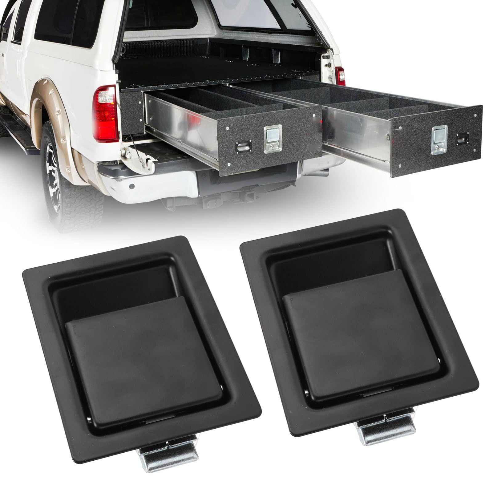 Caja de herramientas de montaje empotrado de acero al carbono con mango de paleta para camión RV con lengüeta de bloqueo de acero inoxidable y 127X102mm 2 uds