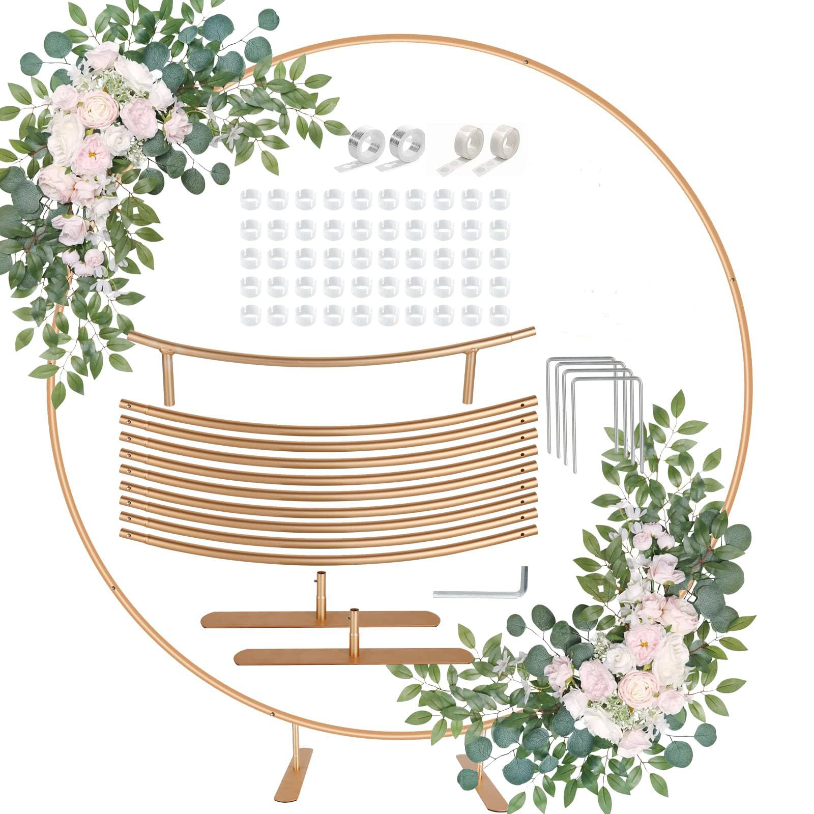 iBosi Cheng 7.2ft Round Backdrop Stand, Circle Wedding Arch Holder Stand Circle Balloon Flower Arch Frame Kit for Valentine's Day, Wedding, Birthday, Christmas, Garden Decoration(7.2ft, Gold)