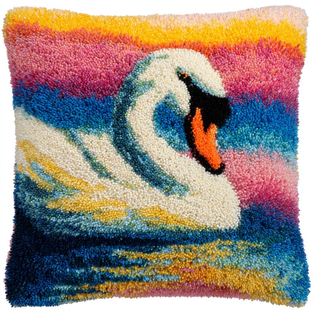 Taxpy Latch Hook Cushion Kits, White Swan DIY Latch Hook Kits Pillow Printed Cushion Embroidery Needlework Craft Embroidery Kit,17x17inch