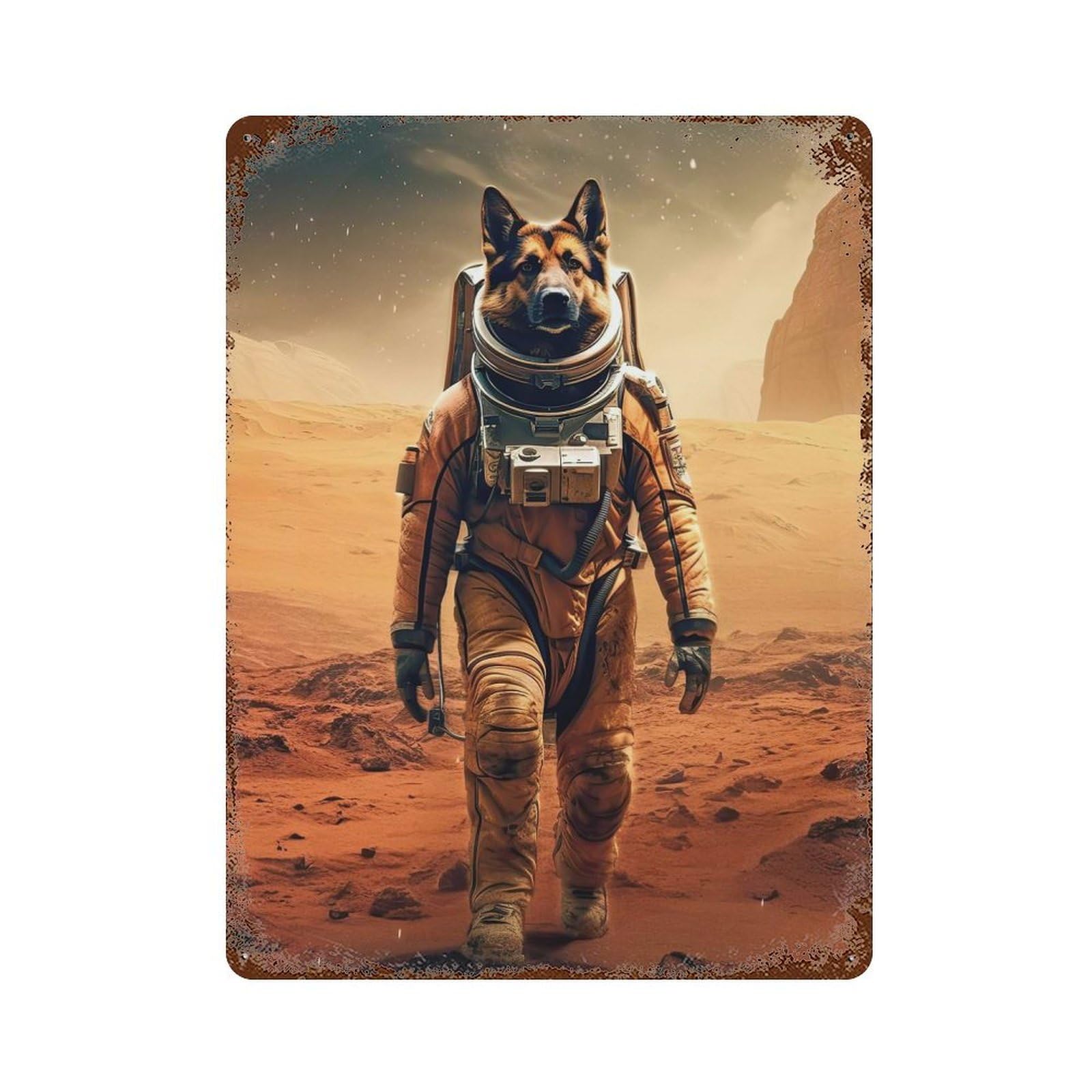 Vintage Metal Tin Sign with German Shepherd Mars Design 15.7"x11.8", for Garage, Bar And Workshop Decor, Novelty Wall Decor