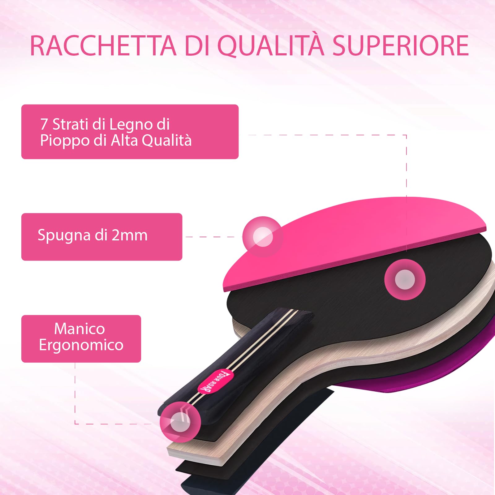Pala Ping Pong Rosa a 7 Strati