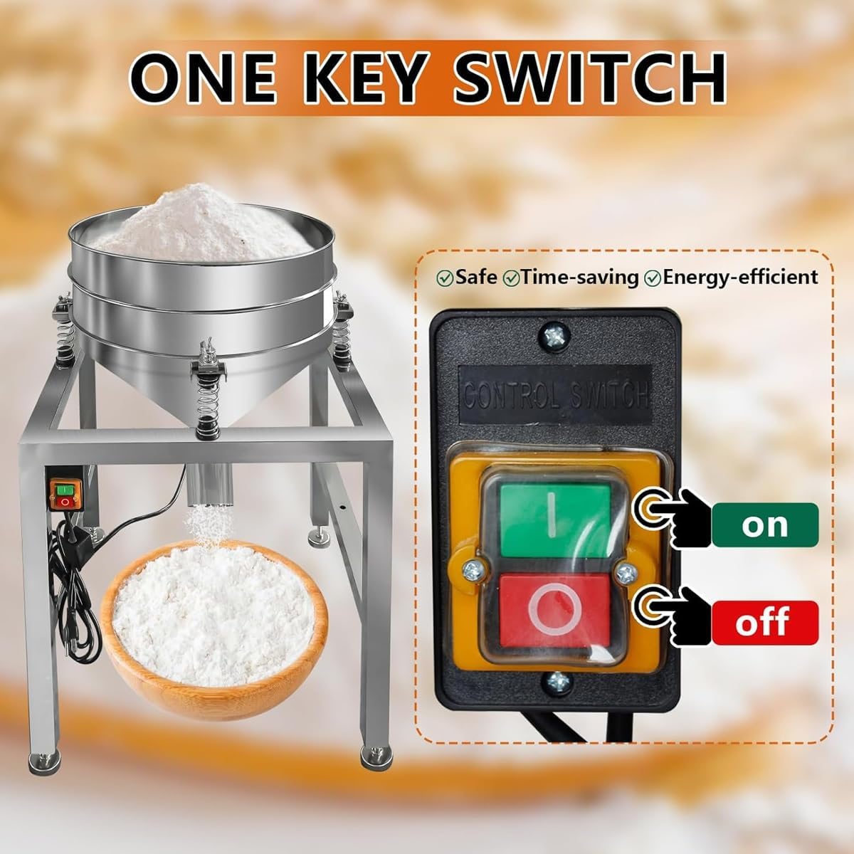 Automatic Powder Sifter Machine,Dia 19.6" Commercial Automatic Electric Sifter Shaker Machine with 40/100 Mesh,Flour Sifter for Flour Powders,for Grain Particles Food Industrial Processing