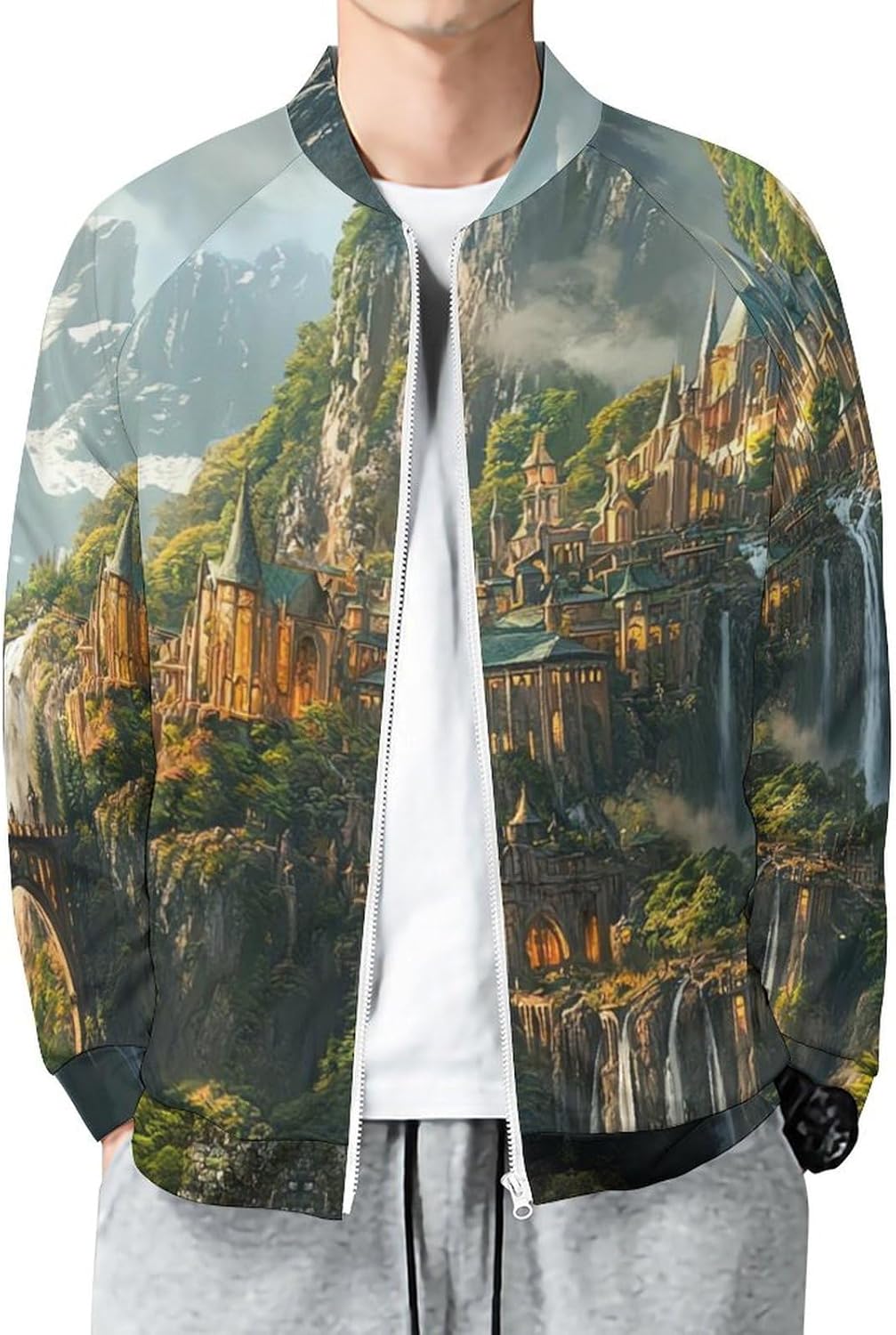 Landscape Castle Men's Zip Up Sweatshirt Casual Sweater Jackets Long Sleeve Tops Lightweight Coat