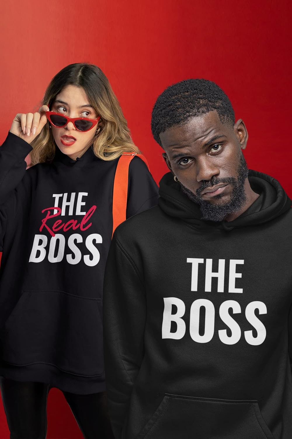Tstars Matching Couple Hoodies - His and Hers The Boss & Real Boss Pullover Gift for Anniversary or Valentine's Day - Image 3