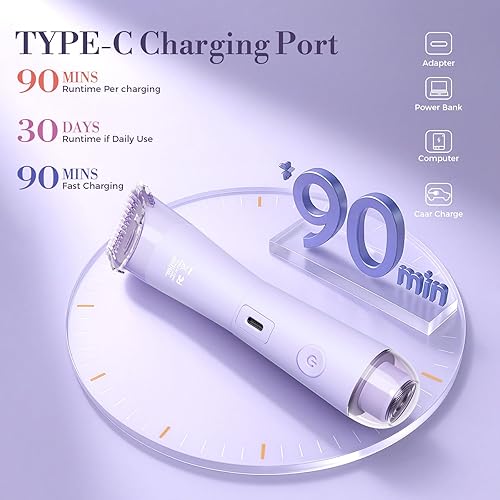 Miniatura 5 de Recortadora de Bikini para Mujeres, Flyant Afeitadora Eléctrica 2 en 1 para Mujeres, Recortadora de Pelo Pubiano Impermeable IPX7 con LED, Navaja de