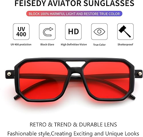 Miniatura 10 de FEISEDY Gafas de sol estilo aviador planas vintage de los años 70 para mujeres y hombres, montura clásica retro con estilo UV400 B2622
