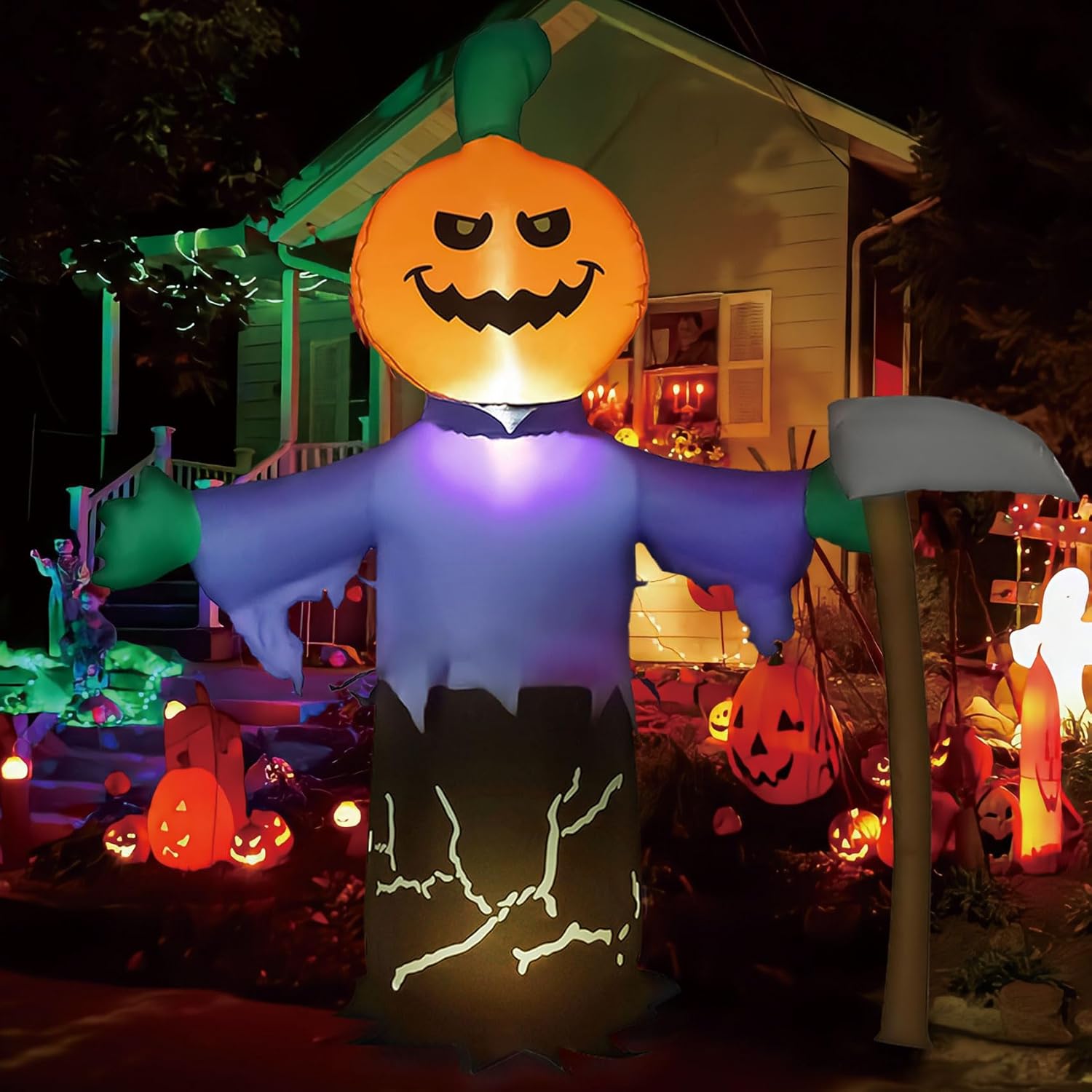 Halloween Inflatable Ghost and Pumpkins, 5ft Halloween Yard Inflatables