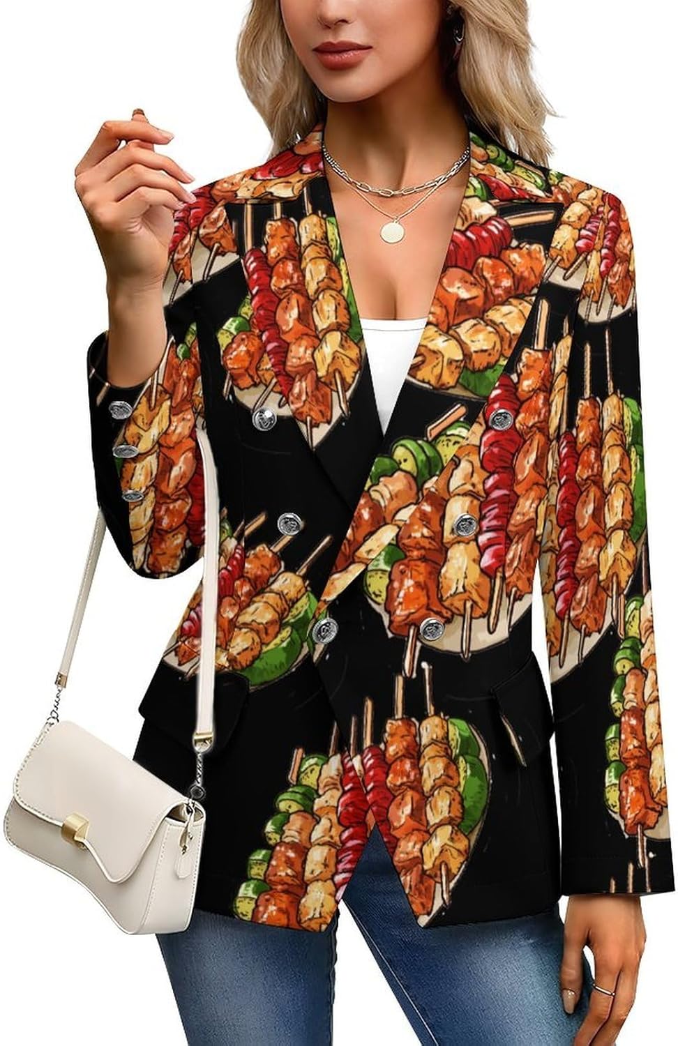 Chicken Skewers BBQ Women's Blazer Long Sleeve Suits Business Casual Blazers Jackets Lapel Open Front Suit