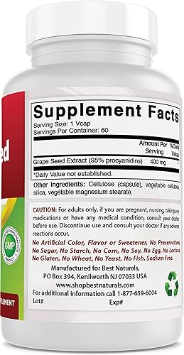 Miniatura 5 de Best Naturals Extracto de semilla de uva 400 mg 60 Vcaps (60 unidades (paquete de 2))