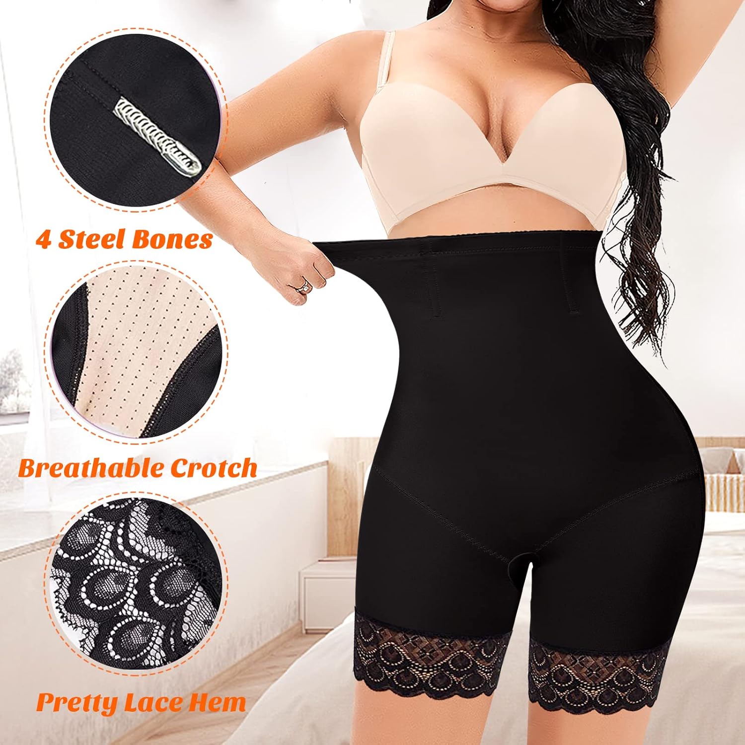 Miniatura 3 de Pantalones cortos moldeadores para mujer, cintura alta, adelgazantes, moldeadores de muslos, pantalones cortos para debajo de los vestidos