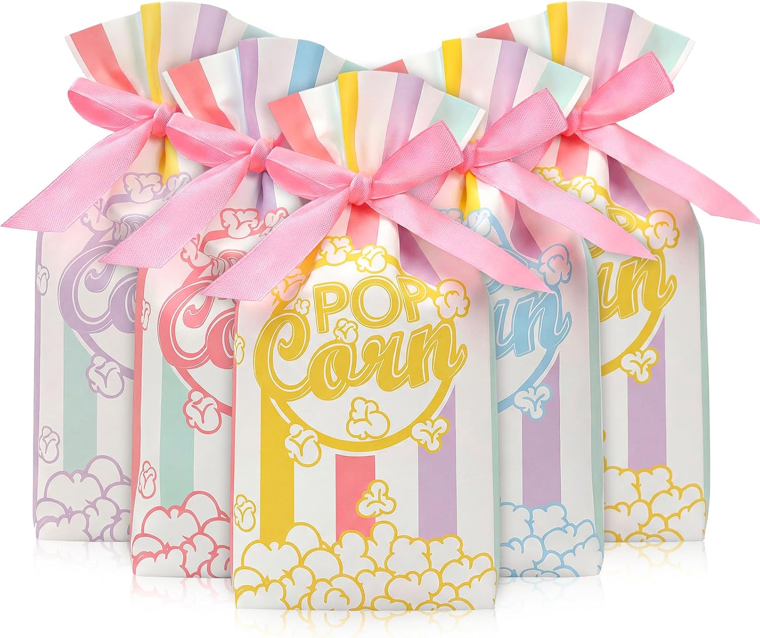 48 Pcs Popcorn Plastic Bags Circus Carnival Party Bags, Pastel