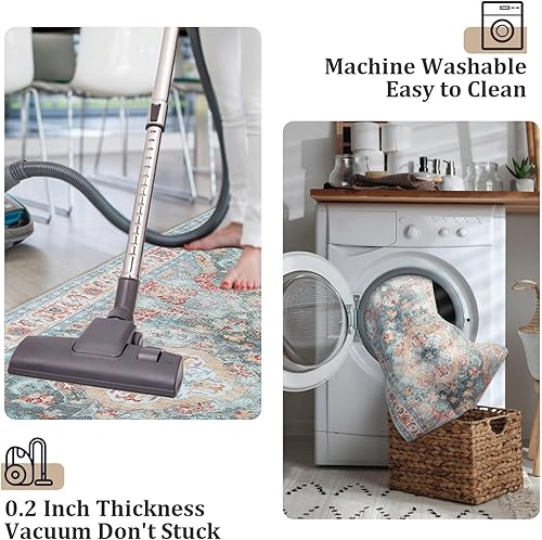 Miniatura 4 de Alfombra bohemia lavable de 2 x 6 pies, para pasillo, cocina, entrada, dormitorio, lavandería, antideslizante, parte trasera de goma, resistente a