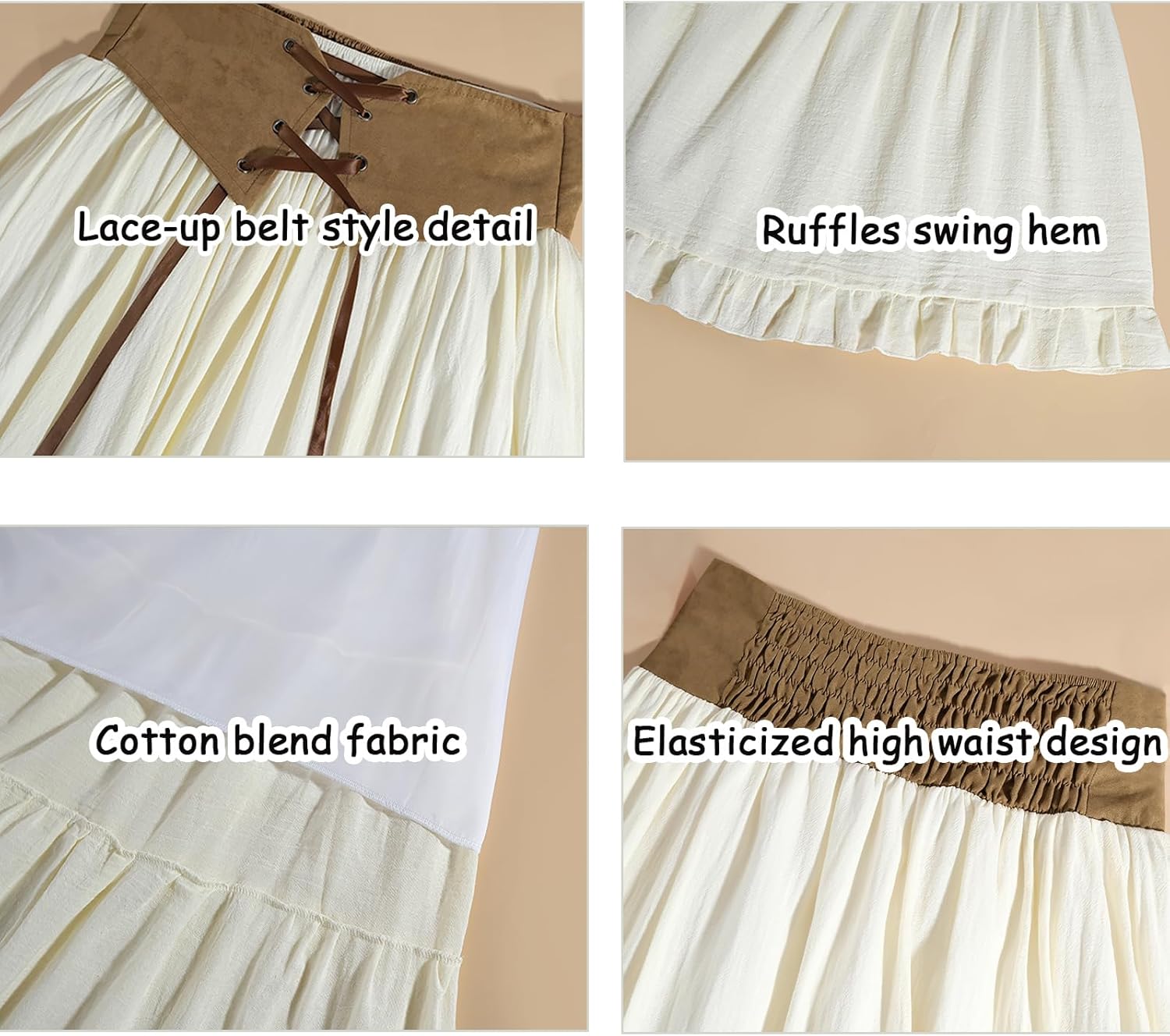 CR ROLECOS Womens Renaissance Skirt Victorian Lace-up High Waist Peasant Long Skirt - Image 4