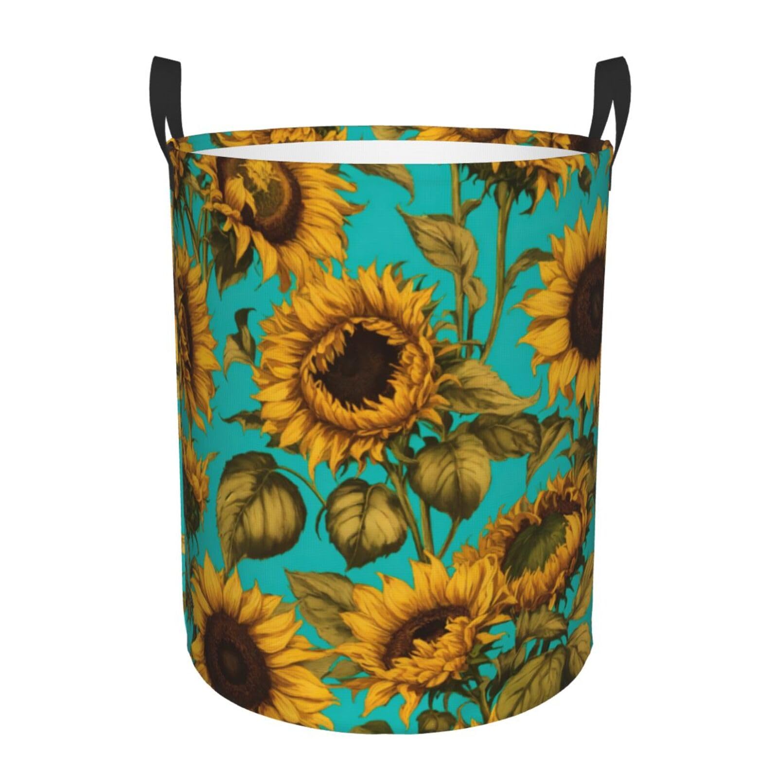 S Collapsible Laundry Hamper Round Sunflower Print Storage