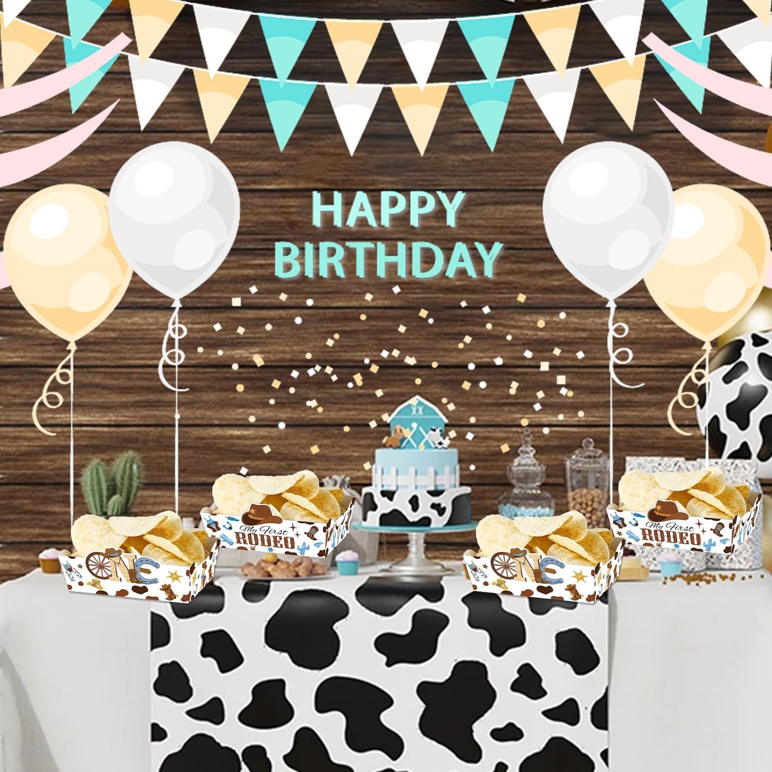 24 Pcs Western Theme Food Trays Cowboy 1st Birthday Party Decorations My First Rodeo Birthday Party Food Boats - Image 3