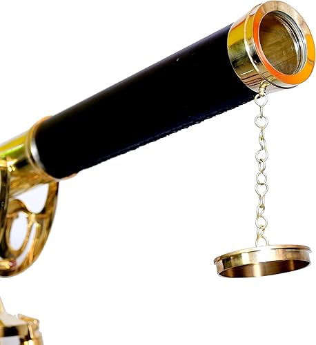 Miniatura 3 de Telescopio marino vintage de latón brillante náutico negro cubierta de cuero negro solo barril marrón madera ajustable piso trípode antiguo hecho a