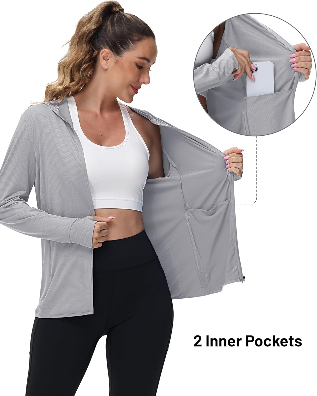 TACVASEN Women's Sun Hoodies Lightweight Jacket for Women Zip Up UPF 50+ UV Shirt Long Sleeves - Image 5