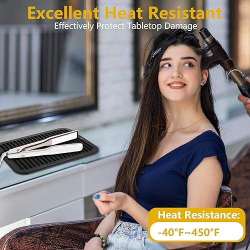 Miniatura 5 de Tapete grande de silicona resistente al calor, tapete térmico profesional de 12 x 9 pulgadas para rizador, rizador de pelo y aparatos de