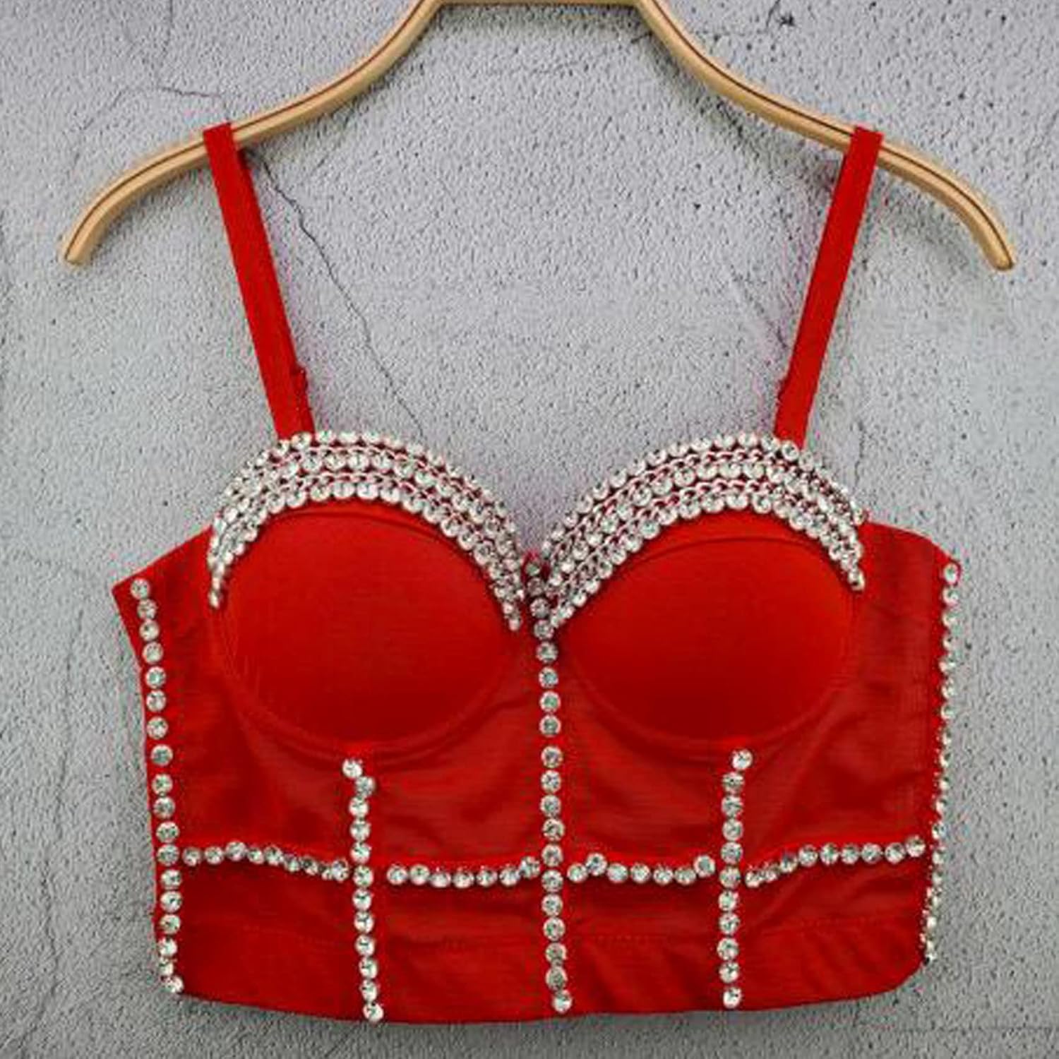 Women's Handmade Rhinestone Diamond Push up Bustier Crop Top Punk Corset Bra Vest - Image 4