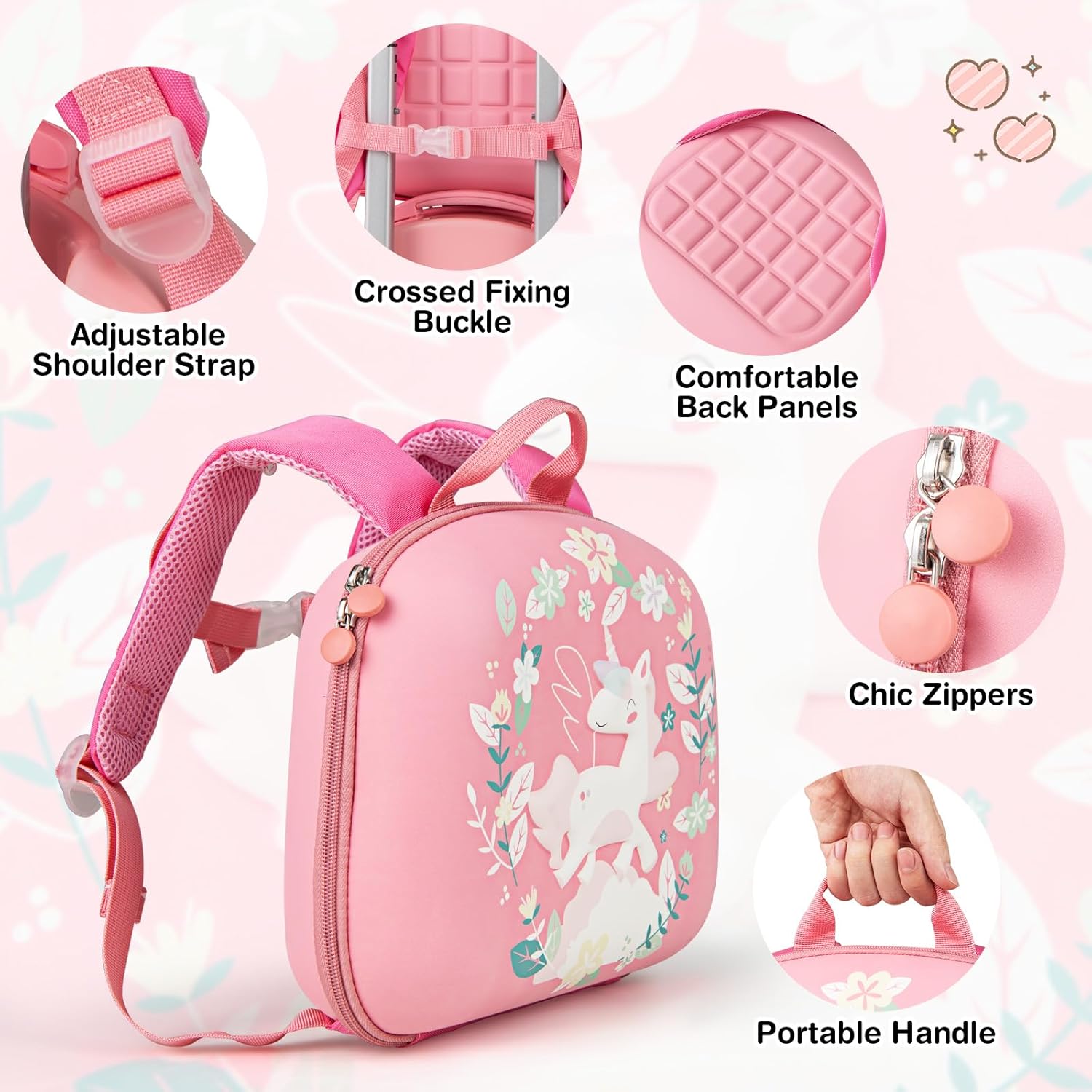KOTEK Kids Luggage, 4 Piece Suitcase Set, 14” Kids Carry on Luggage with Wheels, Hardshell Backpack, Neck Pillow, Luggae Tag, Toddler Travel Rolling Suitcase for Boys Girls (Pink)