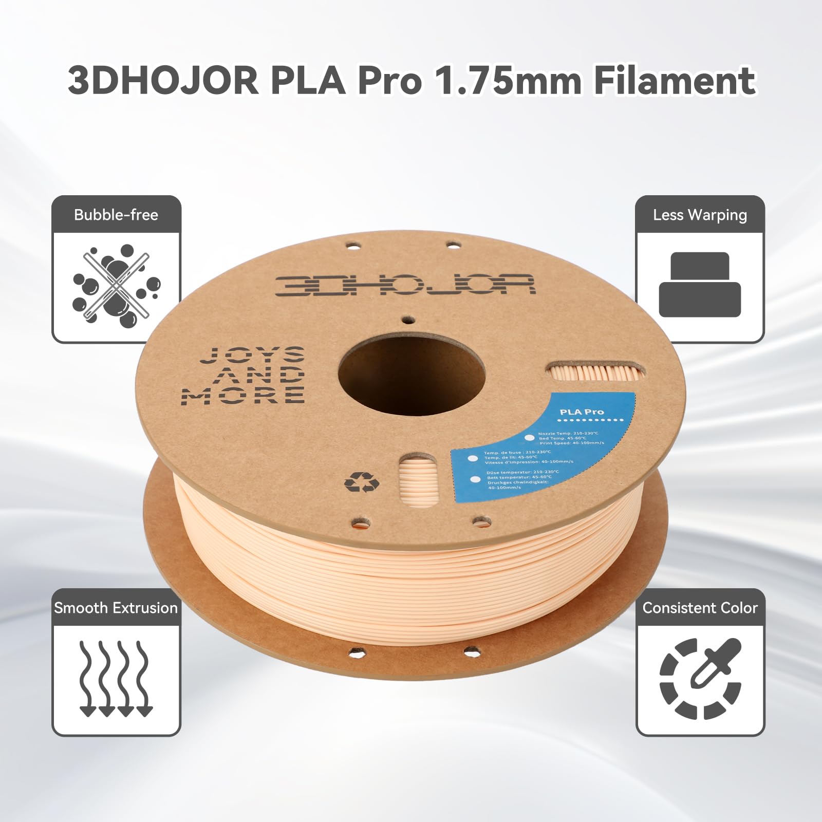 3DHojor Filamento PLA Pro (PLA+) de 1.75 mm, filamento de impresora 3D PLA Plus, carrete de cartón filamento de impresión 3D PLA +, precisión dimensional +/- 0.03 mm, beige, 2.2 libras