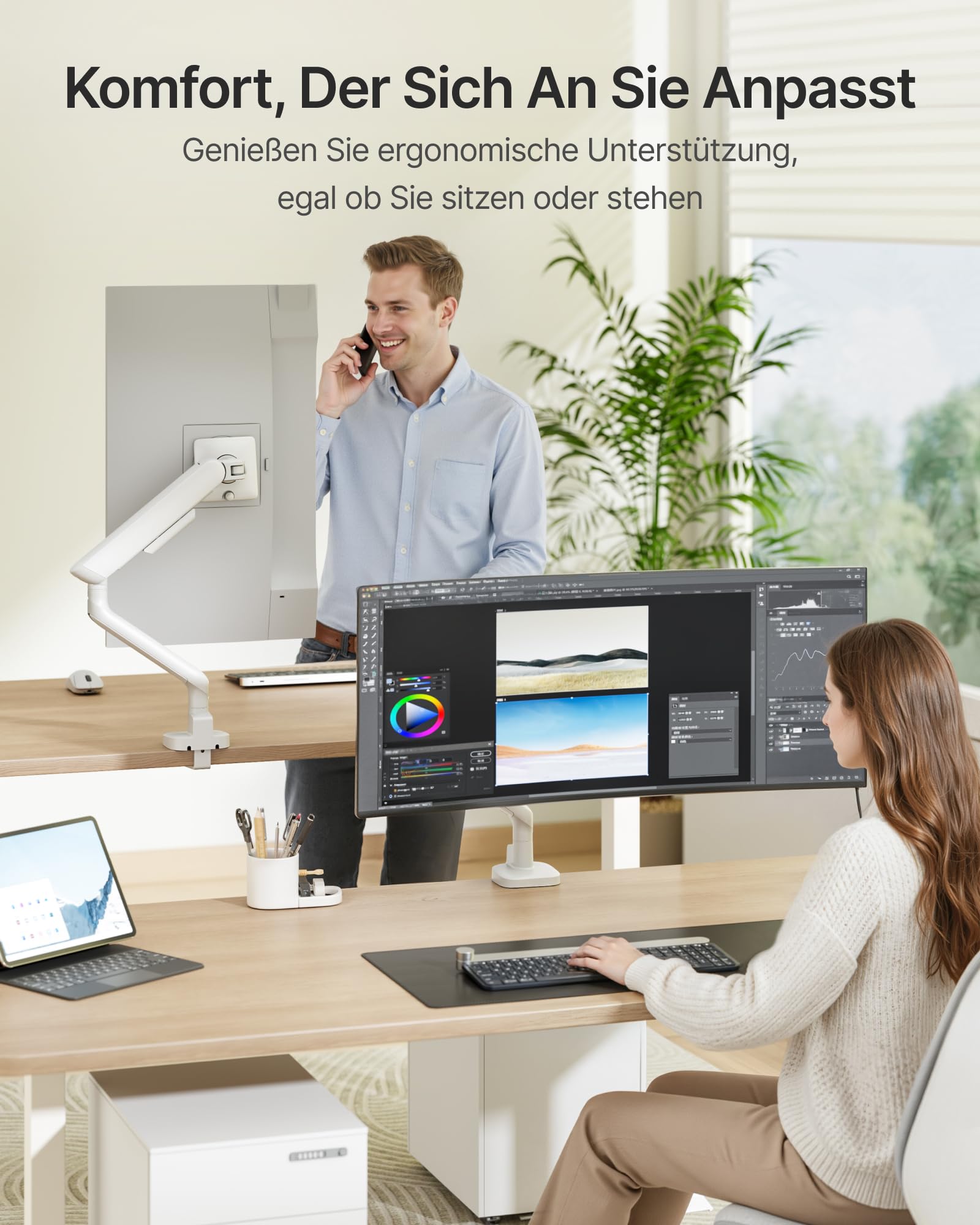 monTEK Brazo Monitor para Pantallas Ultrawide 17-40 Pulgadas | Soporte de Escritorio de Resorte Mecánico Resistente hasta 12kg, VESA 75/100mm, Ajustable con Montaje de Pinza y Ojal