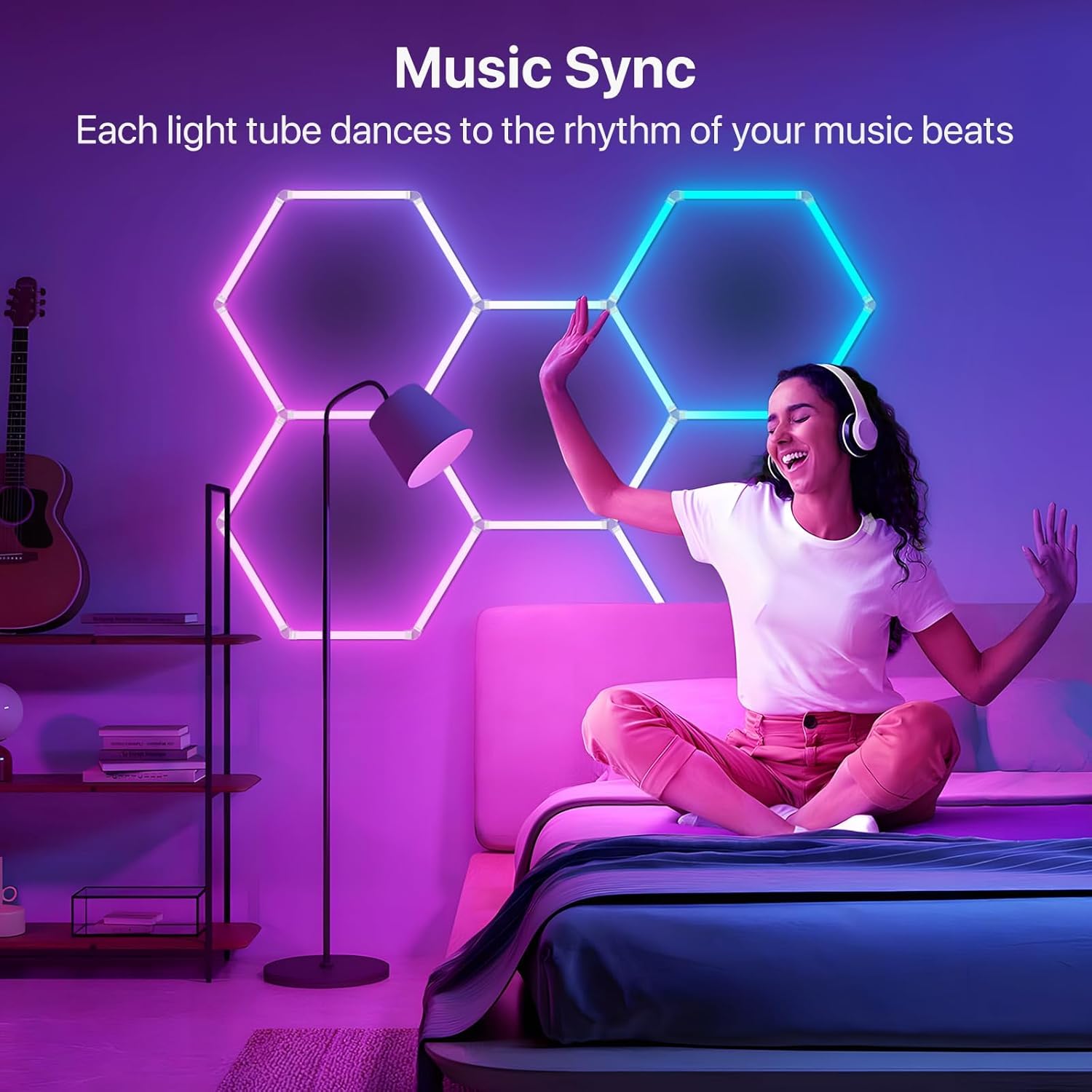 HYPERLITE Hexagon Garage Lights: 11 Grid RGB Hexagon LED Lights with Music Sync Mode, App & Remote Control, Multi-Color Honeycomb Light for Gaming Room, Gym, Garage