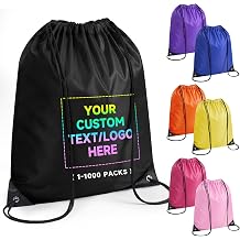Custom Drawstring Bags With Logo, 10 Pack Personalized Text Drawstring Backpack Bulk Great for Travelling, Gym and for Everyday Use Black
