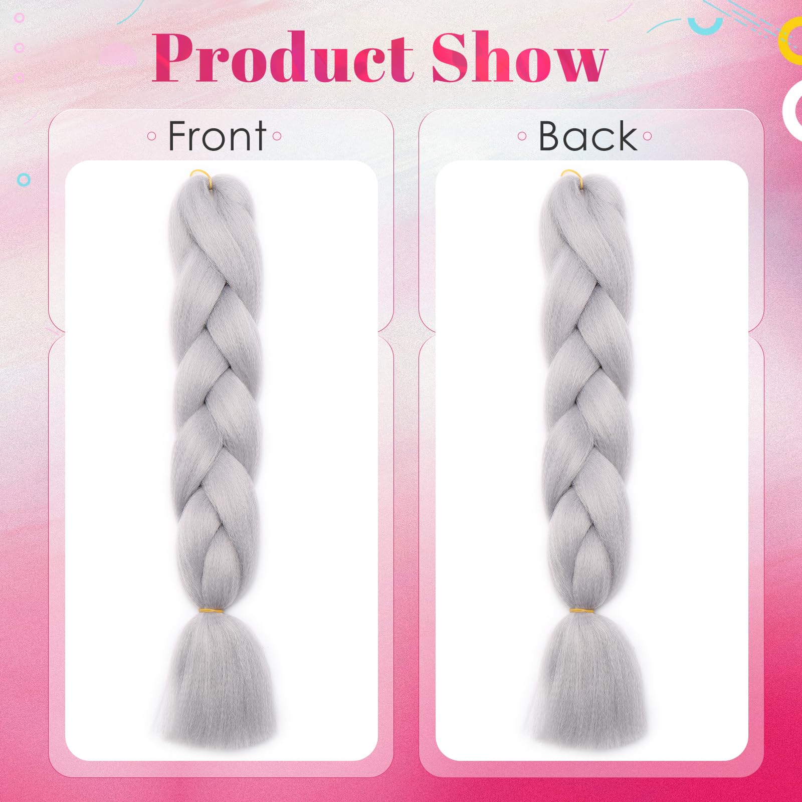 Benehair 3 Packs 24 Inch Braid Extensions Jumbo Box Braiding Hair for Twist Colorful Synthetic Hair Extensions for Braiding Light Gray Hair Extensions for Women(3 Packs - Image 3