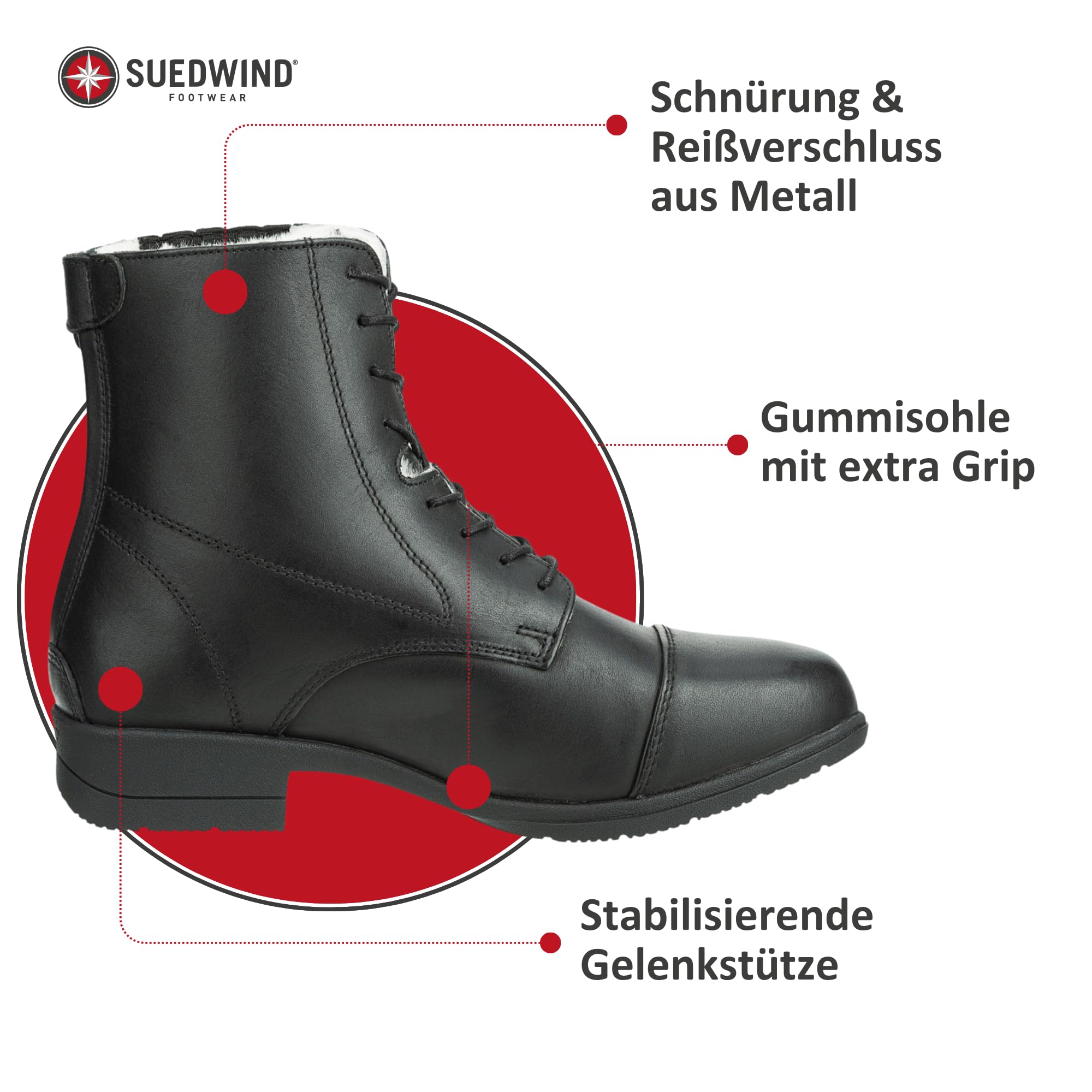 SUEDWIND© Stiefelette »ICELOCK MERINO BZ LACE« mit Reißverschluss | Winter Boots | Echt-Leder | Reitschuh mit MERINO | Icelock© Sohle | Wasserabweisend | Tolle Passform | Gr. 37-43 | Schwarz, Braun