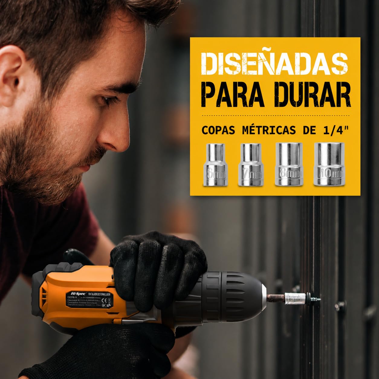 Hi-Spec Kit de Herramientas con Taladro Atornillador 18V, Amarillo | 30 piezas, vasos, destornillador, brocas para madera y metal, alicates y martillo en maletín, uso diario