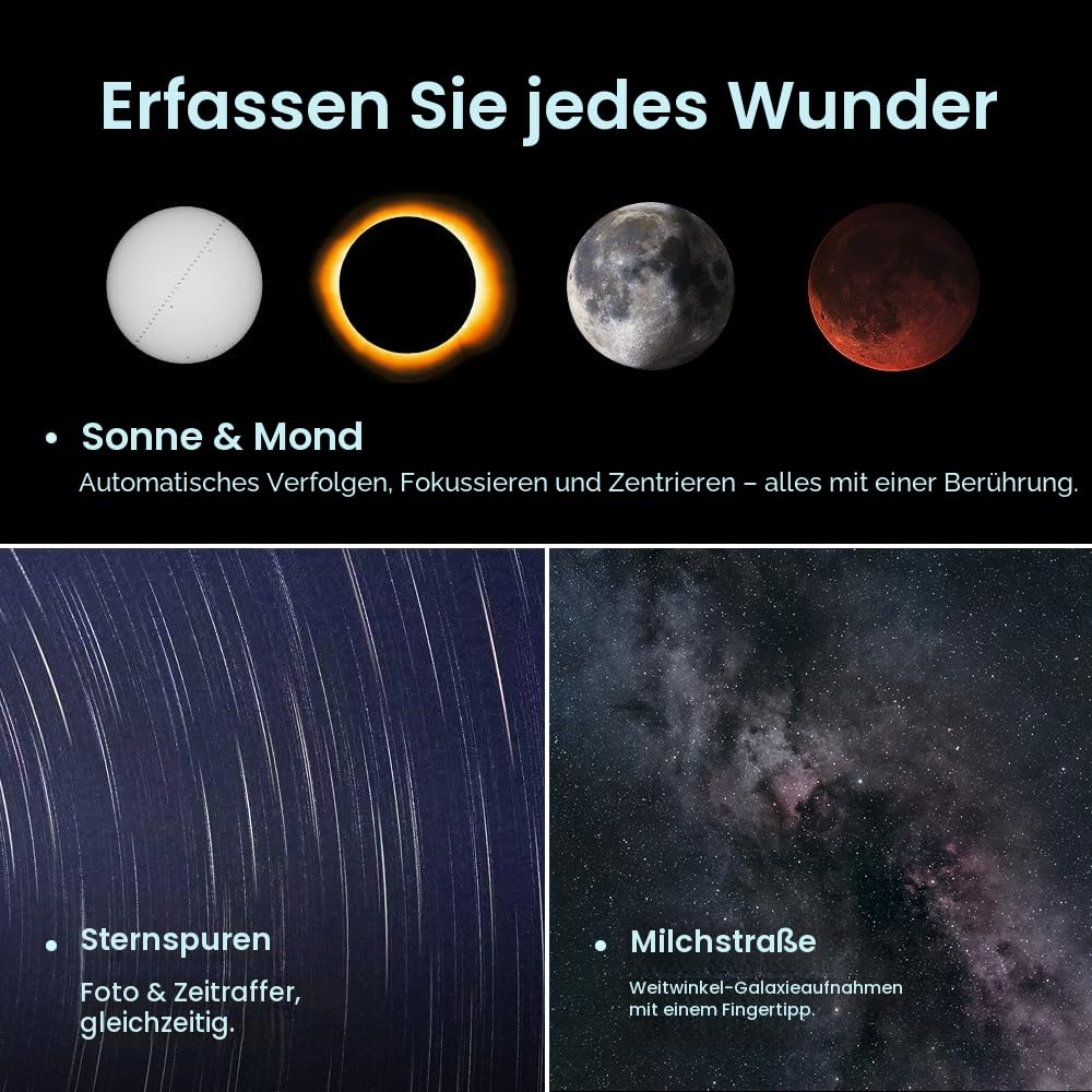 DWARFLAB Dwarf Mini Smart Teleskop - 840g (1,85 lbs) Ultra-Tragbares Astronomisches Teleskop für Astrofotografie mit Integrierten Filtern, Auto GOTO, AZ/EQ-Modus und Cloud-Verarbeitung