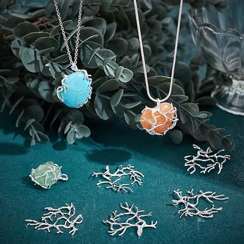 Miniatura 5 de NBEADS 10 Pcs Branch Shape Blanks Prong Pendant Settings, Handmade Claw Pendant Tray Bezel Pendant Trays Metal Pendant for DIY Crafs Necklace
