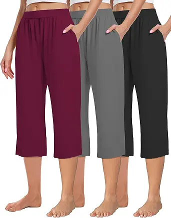 Kivdol 3 Pack Women's Capri Sweatpants, Cozy Wide Legs Cropped Capris with Pockets